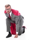 Side view . superhero businessman is ready to start. Royalty Free Stock Photo