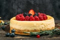 Side view on sweet dessert cheesecake with berries Royalty Free Stock Photo
