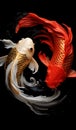 Side view Tai Chi Yin Yang fish, a red carp, and a black carp, oriental mysticism. Generative AI