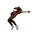 Side view of teen age girl in zero gravity or a fall Royalty Free Stock Photo