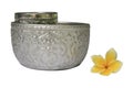 Side view of Thai vintage pattern silver bowl, isolated Royalty Free Stock Photo