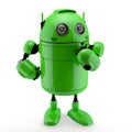 Side view of a thinking Android. Isolated against a white background