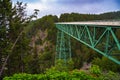 Side view of the Thomas Creek Bridge amidst lush forest in Oregon