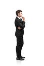 Side view of thoughtful young businessman isolated Royalty Free Stock Photo