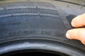 Side view of tire with designation of week and year of tire production