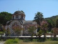 Side view to church of Agios Nikolaos and Agia Anastasia at the fishing harbour of Olympiada, Halkidiki