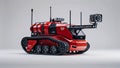Side view of a tracked firefighting robot with water cannon and camera mast on white background Royalty Free Stock Photo