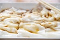 traditonal Cantonese food of cheong fun or rice noodle rolls close up horizontal composition
