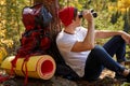 Side view on traveller man taking break during hike on mountains