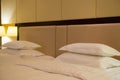 Side view of two beds in hotel room Royalty Free Stock Photo