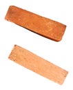 Side view of two cracked old red or orange bricks in set isolated on white background with clipping path Royalty Free Stock Photo