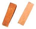 Side view of two cracked old red or orange bricks in set isolated on white background with clipping path Royalty Free Stock Photo