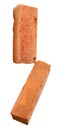 Side view of two cracked old red or orange bricks in stack isolated on white background with clipping path Royalty Free Stock Photo