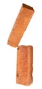 Side view of two cracked old red or orange bricks in stack isolated on white background with clipping path Royalty Free Stock Photo
