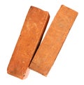 Side view of two cracked old red or orange bricks in stack isolated on white background with clipping path Royalty Free Stock Photo