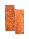 Side view of two cracked old red or orange bricks in stack isolated on white background with clipping path Royalty Free Stock Photo
