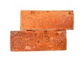 Side view of two cracked old red or orange bricks in stack isolated on white background with clipping path Royalty Free Stock Photo