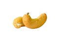 Side view of two roasted or baked cashew nuts in stack isolated on white background with clipping path Royalty Free Stock Photo