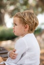 Side view of upset baby girl Royalty Free Stock Photo