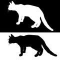 Side view vector silhouettes of crouching domestic cat