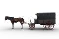 Side view of a Victorian police wagon pullled by a bay horse. 3D rendering isolated on a white background