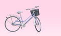 Side view violet and white bicycle on the pink background, object, transport, vintage, template, fashion, copy space