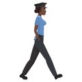 Side view of walking black police woman