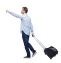 Side view of walking pointing business man with suitcase Royalty Free Stock Photo