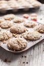 Side view of walnut crumb sweet potato muffins Royalty Free Stock Photo