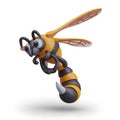 Side view on wasp flying on white background. Realistic insect design