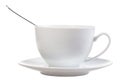 Side view of white cup with spoon and saucer Royalty Free Stock Photo