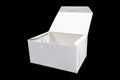 Side view white empty disposable paper fast food tray isolated on black background. Paper box isolated. Paper container Royalty Free Stock Photo