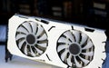 Side view of white graphics card, computer parts Royalty Free Stock Photo