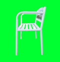 Side view of white metal bench isolated on light green background with clipping path Royalty Free Stock Photo