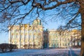 side view of Winter Palace from Gardens in evening Royalty Free Stock Photo