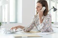 Side view of a woman dialing telephone number Royalty Free Stock Photo