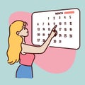 Side view of woman girl looking at calendar Royalty Free Stock Photo