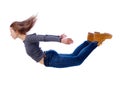 Side view of woman in zero gravity or a fall Royalty Free Stock Photo