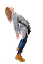 Side view of woman in zero gravity or a fall Royalty Free Stock Photo