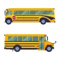 Side view yellow classic bus set cartoon vector illustration Royalty Free Stock Photo