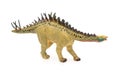 Side view yellow huayangosaurus toy on white background