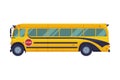 Side View of Yellow School Bus, School Students Transportation Vehicle Flat Style Vector Illustration on White Royalty Free Stock Photo