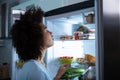 Woman Searching Food In Refrigerator