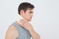 Side view of a young man wearing cervical collar Royalty Free Stock Photo