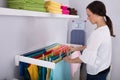 Woman Hanging Wet Clothes In Laundry Room Royalty Free Stock Photo