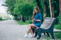 Side view of a young woman using tablet computer Royalty Free Stock Photo