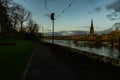 Side walk in Perth Scotland by the Tay River Royalty Free Stock Photo