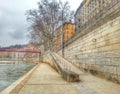 The side walk of the river Saone of Lyon, Lyon old town, France Royalty Free Stock Photo