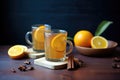 sidebyside hot toddies, one orange slice, one lemon Royalty Free Stock Photo