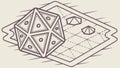 A 20-sided die on a fantasy map for a tabletop role-playing game session. vector design Generative AI Royalty Free Stock Photo